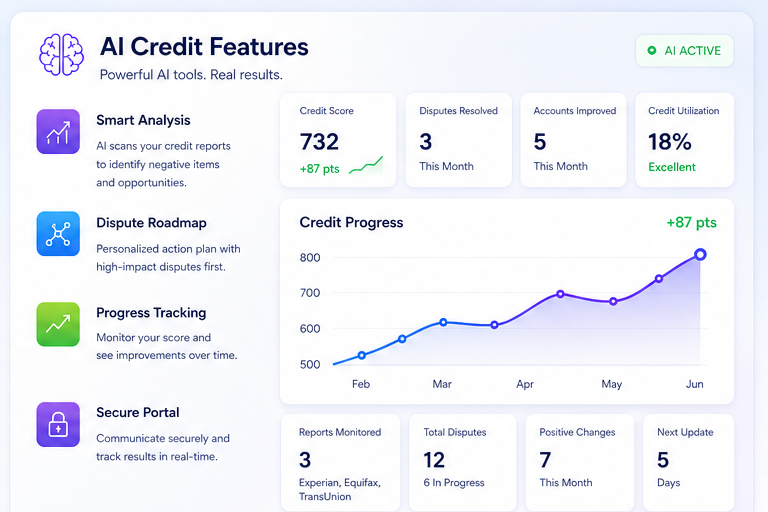 Credit Repair Genius AI feature dashboard